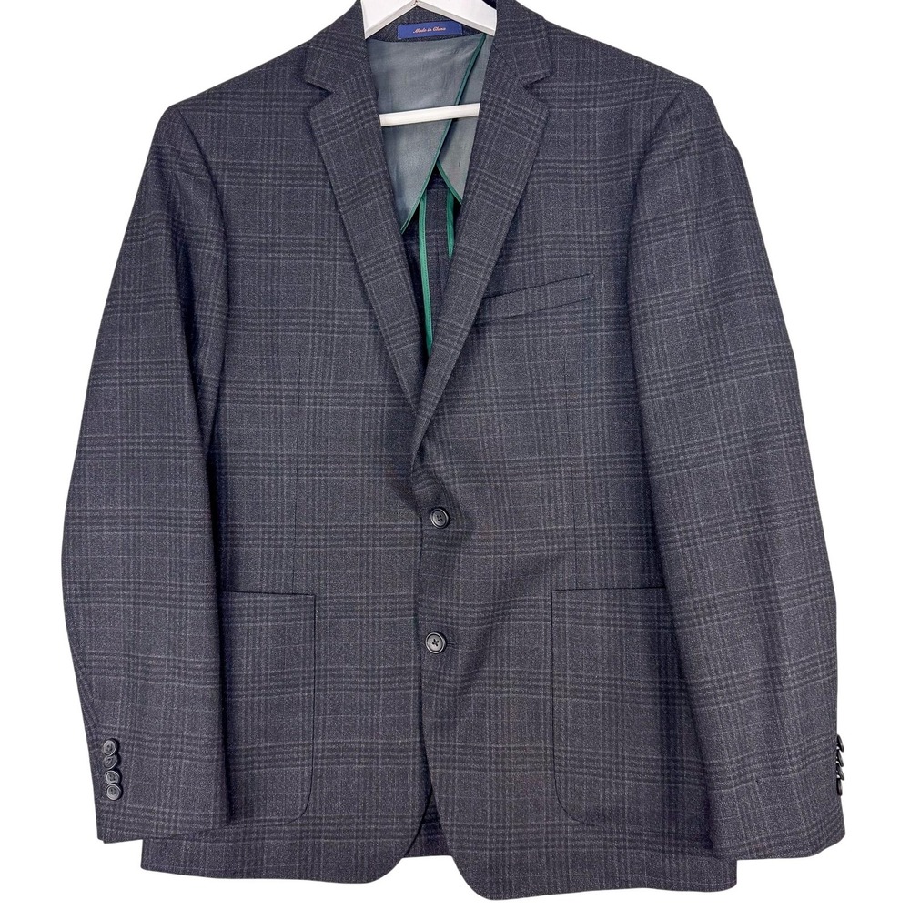 James Campbell Blazer Mens 42R Charcoal Plaid Wool Filarte‎ Lanificio Sport Coat